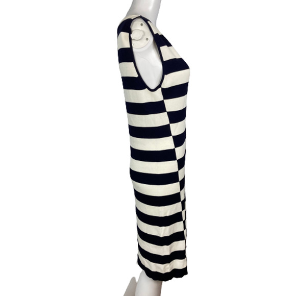 Theory Dress Womens Sz L Navy Blue White‎ Striped Knit Sleeveless Sheath Sweater - Picture 3 of 9